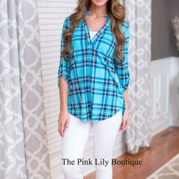 pink lily Tops - pink lily plaid blouse size small